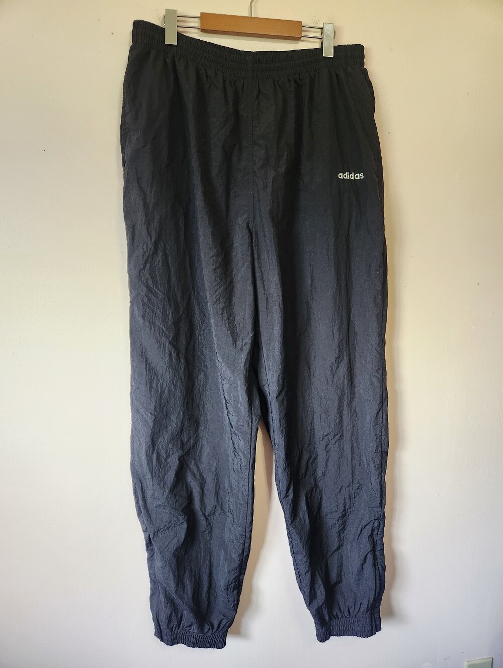 Vintage 90s Adidas Black Nylon Track Pants Lined Zip Ankle Baggy Y2K Streetwear
